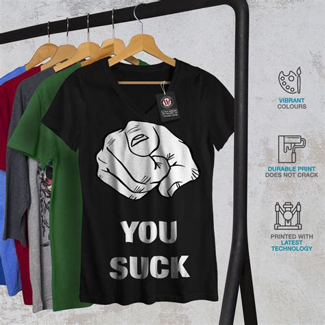 Wellcoda You Suck Offensive Funny Womens V Neck T Shirt Body Graphic Design Tee Ebay
