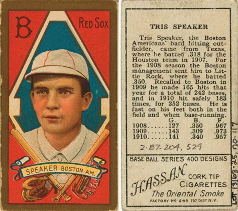 A baseball card is a type of trading card relating to baseball, usually printed on cardboard, silk, or plastic. back design | Tris speaker, Baseball cards, Red sox baseball