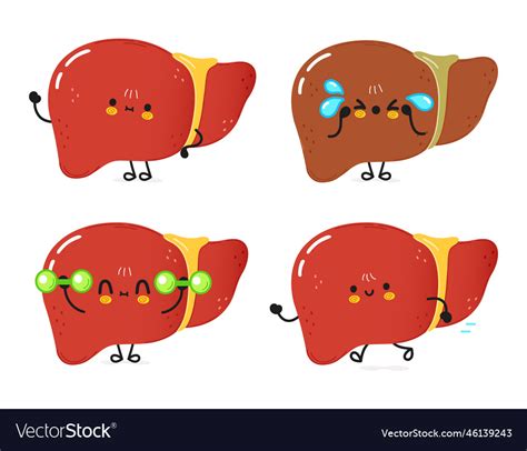 Funny Liver Characters Bundle Set Hand Drawn Vector Image