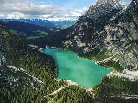 Braies Lake From Above Amazing And Colorful Place Where Yo Can Walk