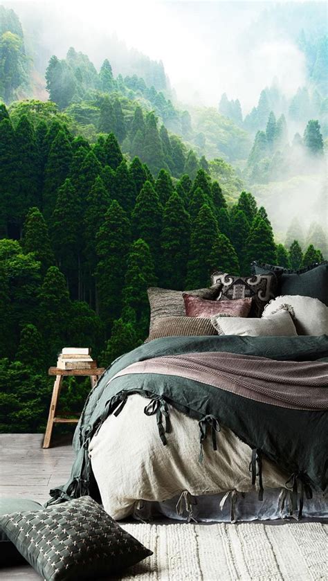 The Green Relaxed Forest Wall Mural Mountain View Mural Etsy In 2021