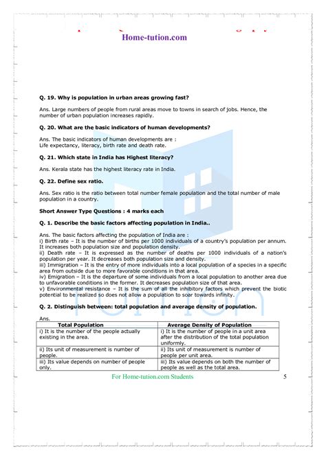 Questions For Class 9 Geography Chapter 6 Population