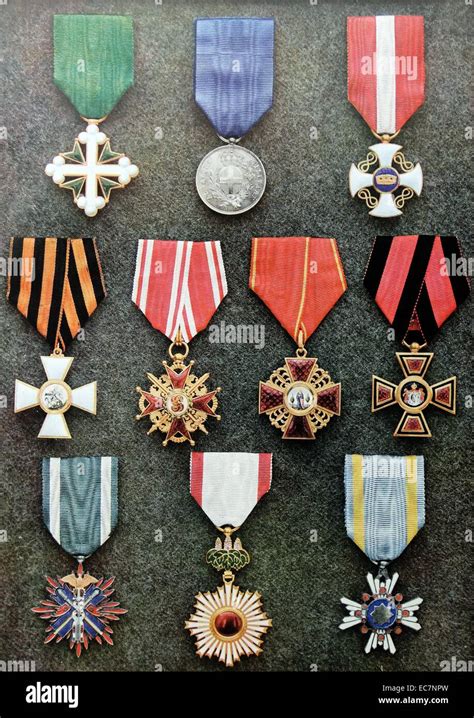 Japanese And Russian Military Medals Of World War One Stock Photo