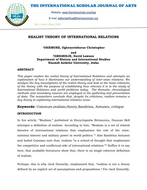 Pdf Realist Theory Of International Relations