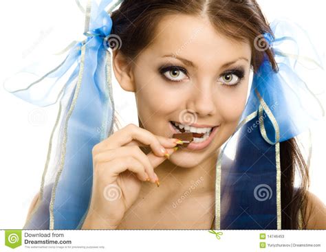 Pigtails Girl With Chocolate Enjoy Isolated Stock Image Image Of