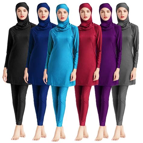 Muslim Women Swimwear Hijab Swimsuit Islamic Burkini Full Cover Beachwear Long Sleeve Top Pant