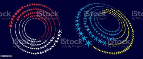 Color Spiral With Six Corner Stars In Circle Halftone Background And