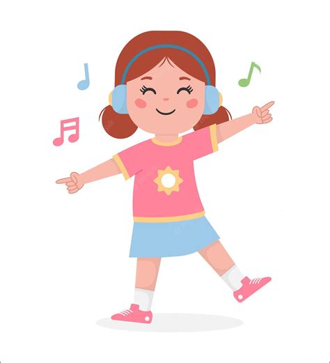 Premium Vector Cute Happy Kid Girl Dance With Music Illustration