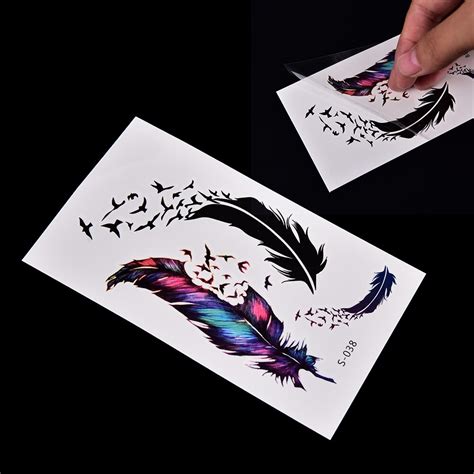 The cost, i mean who could beat less than $5 when a traditional tattoo process could cost $5,000. Waterproof henna bird feather Temporary Tattoo Sticker ...