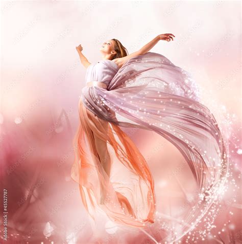 Fairy Beautiful Girl In Blowing Dress Flying Magic Stock Foto Adobe