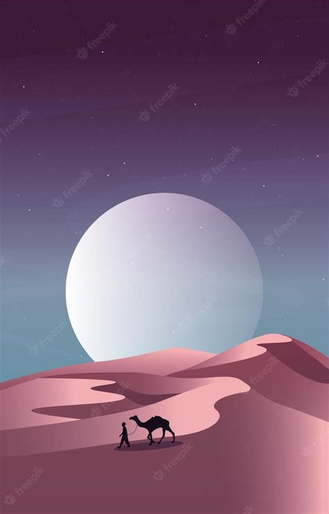 Premium Vector Caravan Arabian Night Desert Landscape Islamic Ramadan