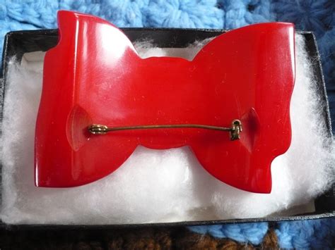 Red Bakelite Bow Pin From Looluus On Ruby Lane