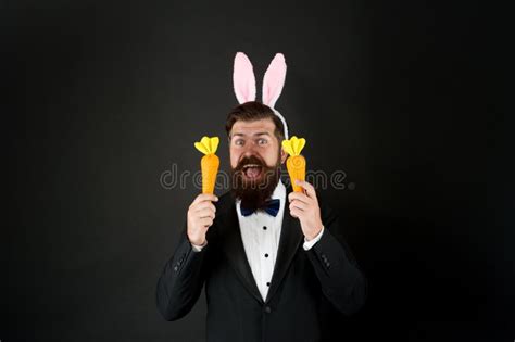 Handsome Man Wear Bunny Costume Accessory Celebration Easter Holiday