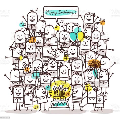 Cartoon People And Happy Birthday Stock Illustration Download Image