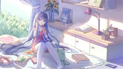 Anime Anime Girls Room Interior Legs Long Hair Hd Wallpaper
