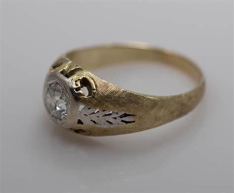 14k Yellow Gold Mens Old Euro Cut Diamond Ring 62 Grams Size 10