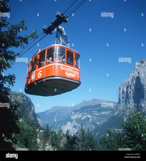 Cable Car In Alps Schilthornbahn Lauterbrunnen Valley Switzerland Stock
