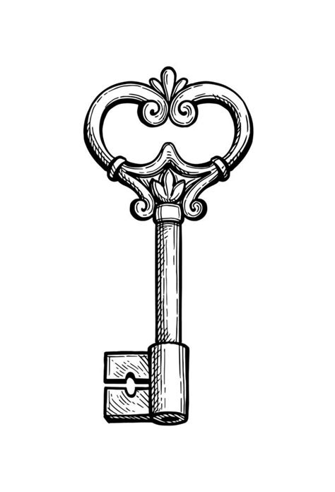 Vintage Key Ink Sketch Isolated On White Background Hand Drawn Vector