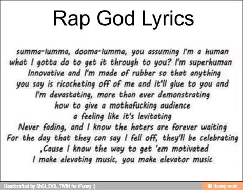 Rap God Lyrics Summa Lumma Dooma Lumma You Assuming Im A Human What