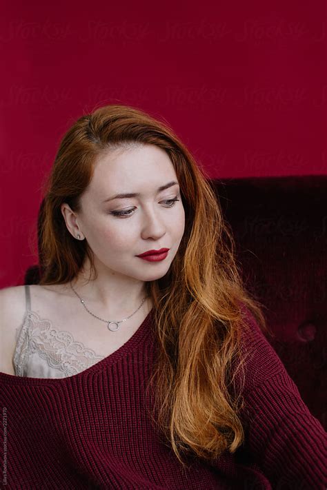 Sensual Redhead Woman With Red Lips By Stocksy Contributor Liliya Rodnikova Stocksy