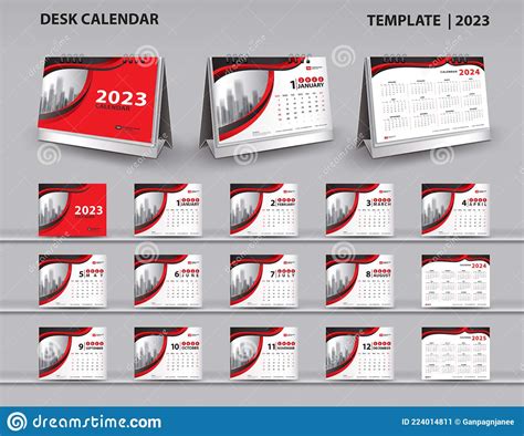 Set Desk Calendar 2023 Template Vector And Desk Calendar 3d Mockup