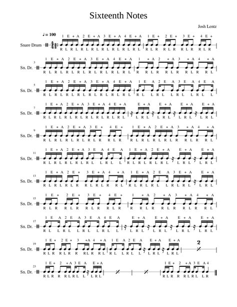 Sixteenth Notes Sheet Music For Snare Drum Solo