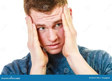 Closeup Stressed Man Holds Head With Hands Stock Photo Image Of Human