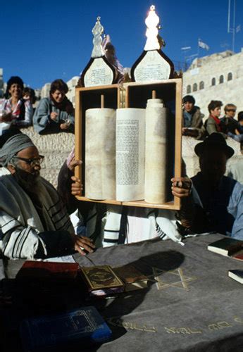 Israel Jerusalem Sephardic Jew Raising The Torah With A Rabbi At A Bar