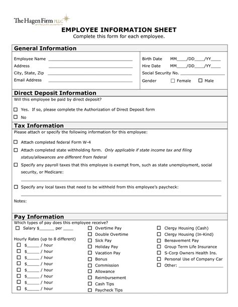 Employee Information Sheet Templates At