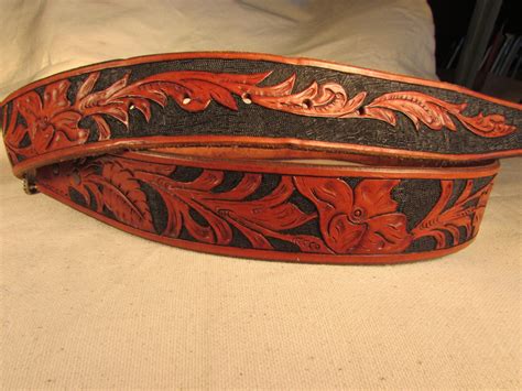 175 Hand Tooled Leather Belt With Sheridan Style Floral Pattern