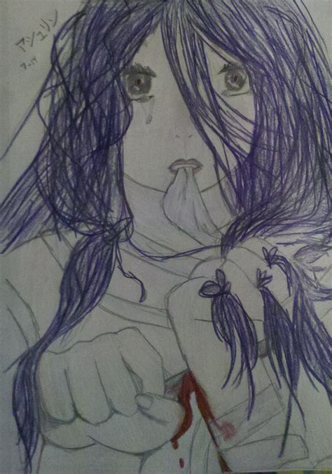 Sad Anime Girl Cutting Purple Hair My Shitty Art