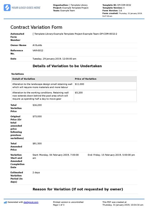 Building Contract Variation Template Free And Customisable