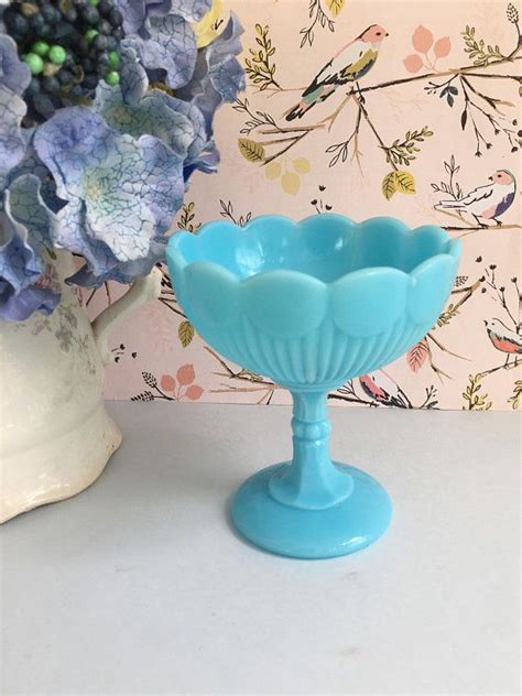 Blue Milk Glass Compote Westmoreland Turquoise Milk Glass Etsy Blue