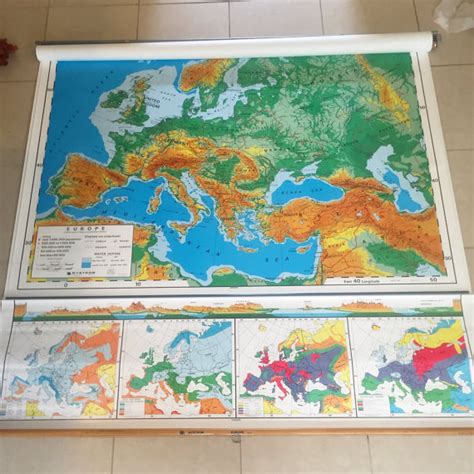 Large Vintage Pull Down Classroom Map Europe Double Roll Drop Spring