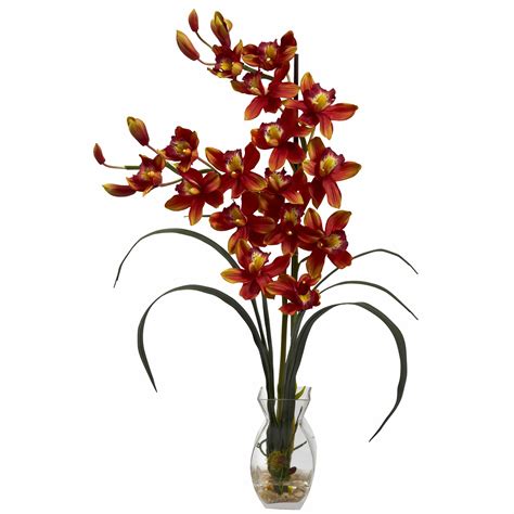 Nearly Natural Nearly Natural Cymbidium Orchid With Vase And Reviews Wayfair