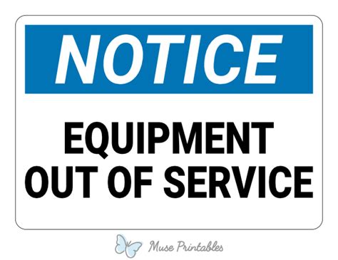 Printable Equipment Out Of Service Notice Sign