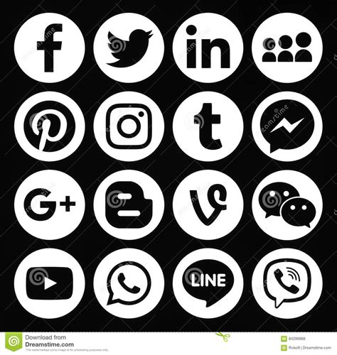 Collection Of Popular Round White Social Media Icons Editorial Stock
