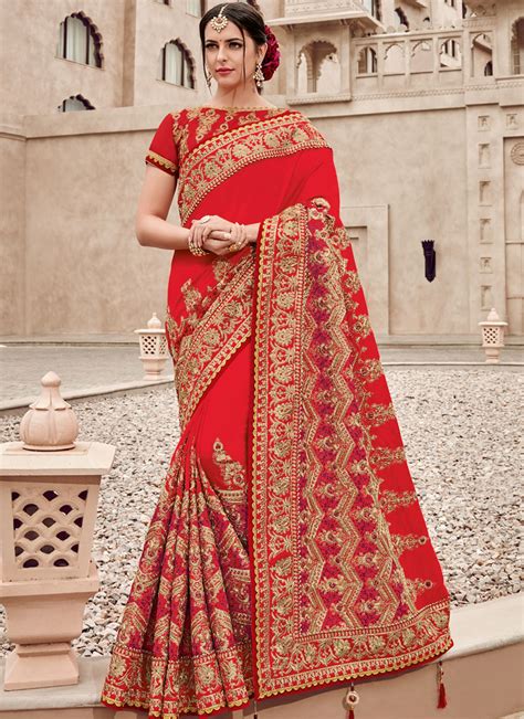 Red Satin Silk Designer Saree Buy Online Saree