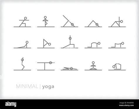 Set Of 15 Yoga Line Icons Of Stick Figures Doing Yoga Poses For