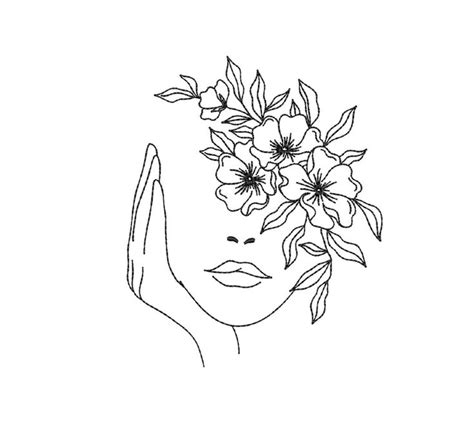 Face With Flowers Embroidery Design Women Embroidery File 5 Sizes