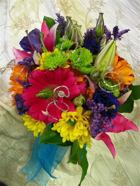 Daisy wedding wedding bells floral wedding wedding colors dream wedding simple bridesmaid bouquets wedding bouquets wedding dresses gerbera bouquet calla lily boutonniere small bridesmaid bouquets bride bouquets gerbera daisy wedding wedding flowers single flower. Bright colored bridal bouquet | Wedding Flowers | Pinterest