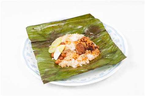 Original Traditional And Simple Nasi Lemak In Banana Leaf Stock Image