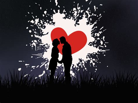Desktop Wallpaper Silhouette Artwork Couple Kiss Love Hd Image