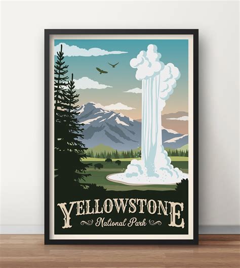 yellowstone national park poster wyoming vintage travel poster travel decoration wall art usa