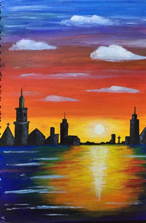 Sunset Painting Cityscape Art