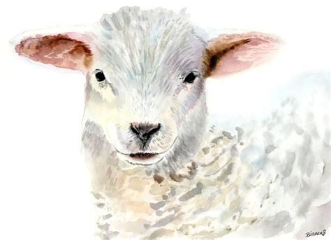 Original Watercolor Lamb Painting Nursery Wall Art Lamb Wall Etsy