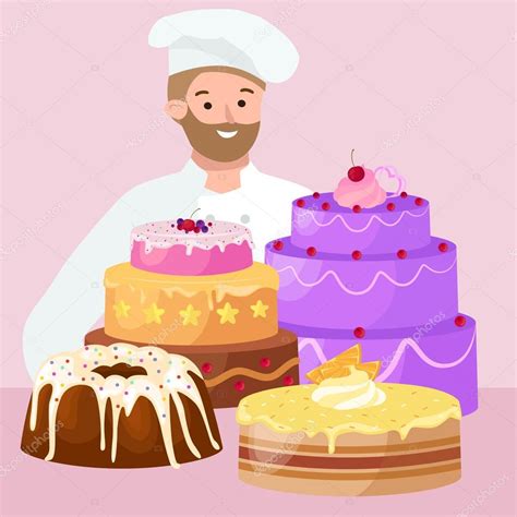 El pastelero está preparando un pastel en la cocina de la pastelería. Dibujos: pasteleros | Personaje de dibujos animados de ...