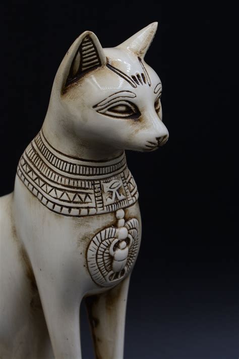 statue of egyptian goddess bastet cat 2 color black white heavy solid stone made in egypt