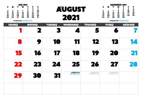 Free Printable August 2021 Calendar With Holidays As Pdf And High