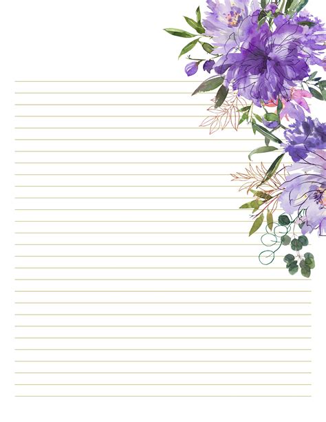 Floral Stationery Set Purple Floral Stationery Printable Etsy Free